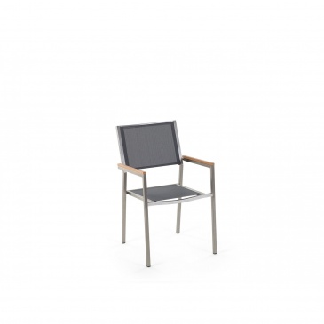 Zestaw ogrodowy szklany blat 180 cm 6 osobowy szare krzesła  GROSSETO