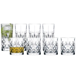 Zestaw szklanek ze szkła kryształowego do whisky oraz wysokich Melodia 8 szt. 36058 Zestaw szklanek ze szkła kryształowego do whisky oraz wysokich Melodia 8 szt. 36058